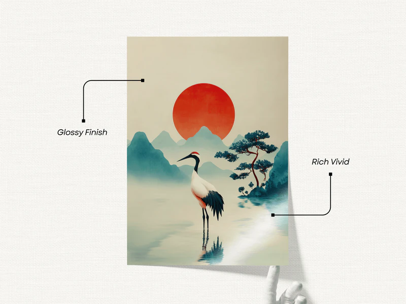 Red Sun Crane Wall Art Print - Image 2