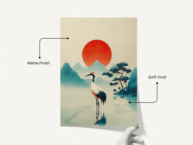 Red Sun Crane Wall Art Print - Image 3