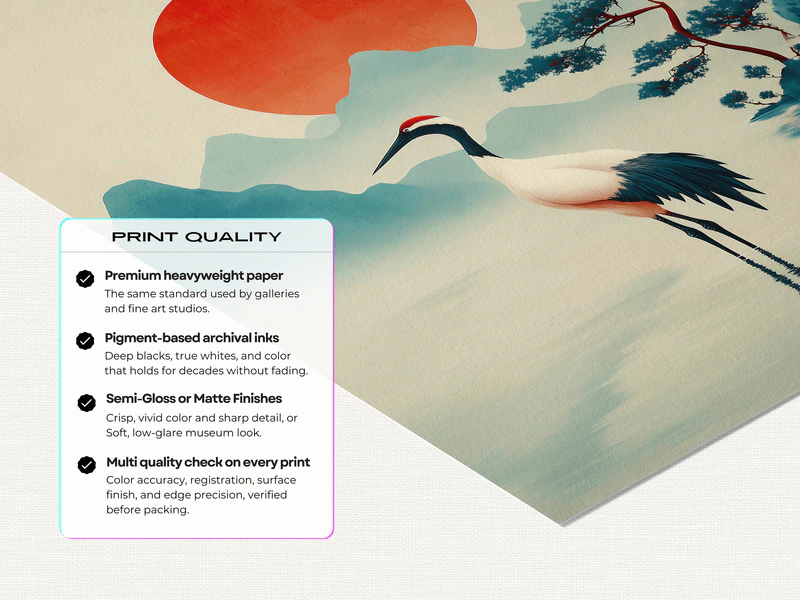 Red Sun Crane Wall Art Print - Image 5