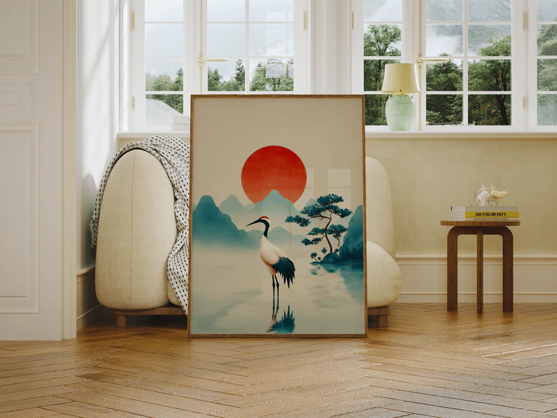 Red Sun Crane Wall Art Print - Image 6
