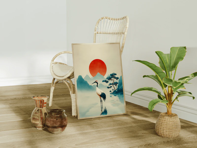Red Sun Crane Wall Art Print - Image 8
