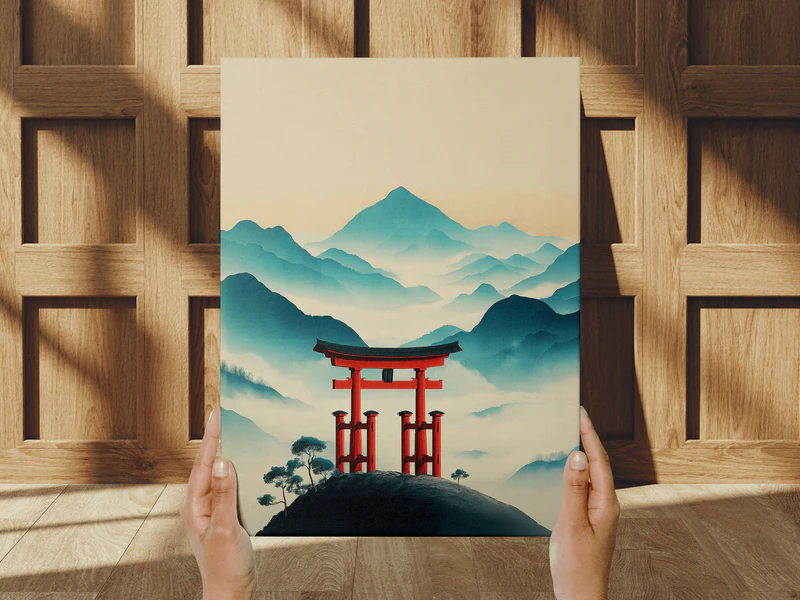 Red Torii Gate Wall Art Print - Image 1